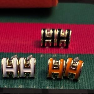 H Enamel Huggie Earrings
